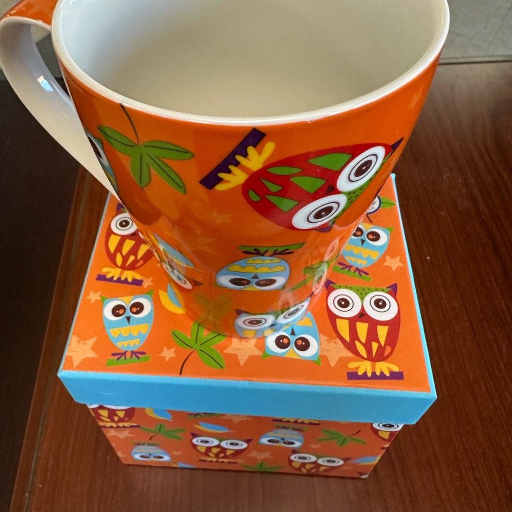 12 oz. Whimsical Calico Owl Bone China Cup - Picture 3 of 3